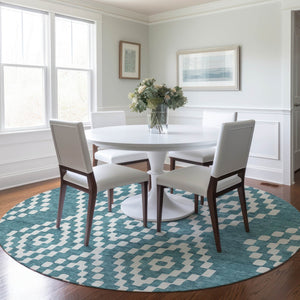 Homeroots 3' Artichoke Green Geometric Washable Indoor Outdoor Area Rug For Stylish Living Spaces & Patios 8' Round Polyester 592667