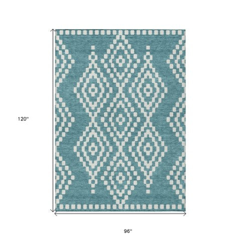 Homeroots 3' Artichoke Green Geometric Washable Indoor Outdoor Area Rug For Stylish Living Spaces & Patios 8' X 10' Polyester 592668