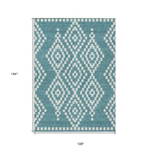 Homeroots 3' Artichoke Green Geometric Washable Indoor Outdoor Area Rug For Stylish Living Spaces & Patios 9' X 12' Polyester 592669