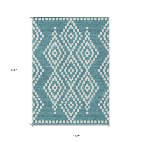 Homeroots 3' Artichoke Green Geometric Washable Indoor Outdoor Area Rug For Stylish Living Spaces & Patios 9' X 12' Polyester 592669