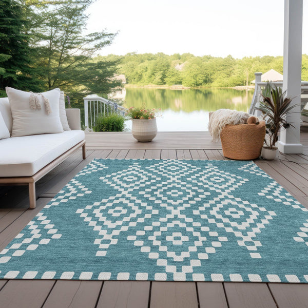 Homeroots 3' Artichoke Green Geometric Washable Indoor Outdoor Area Rug For Stylish Living Spaces & Patios 9' X 12' Polyester 592669