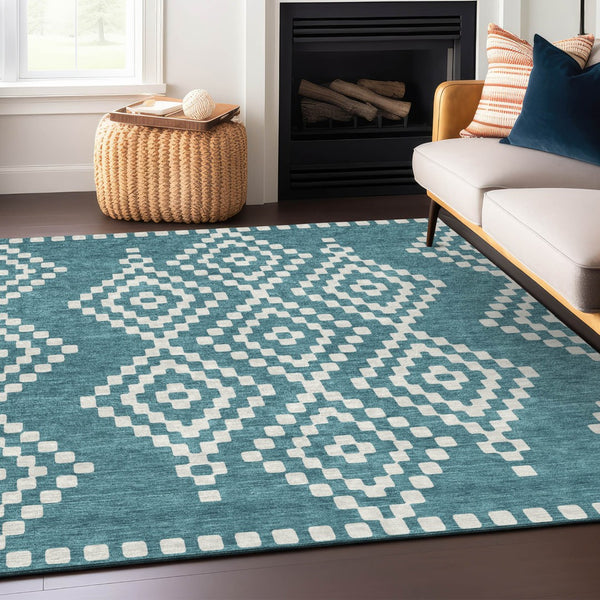 Homeroots 3' Artichoke Green Geometric Washable Indoor Outdoor Area Rug For Stylish Living Spaces & Patios 9' X 12' Polyester 592669