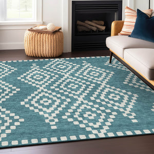 Homeroots 3' Artichoke Green Geometric Washable Indoor Outdoor Area Rug For Stylish Living Spaces & Patios 10' X 14' Polyester 592670