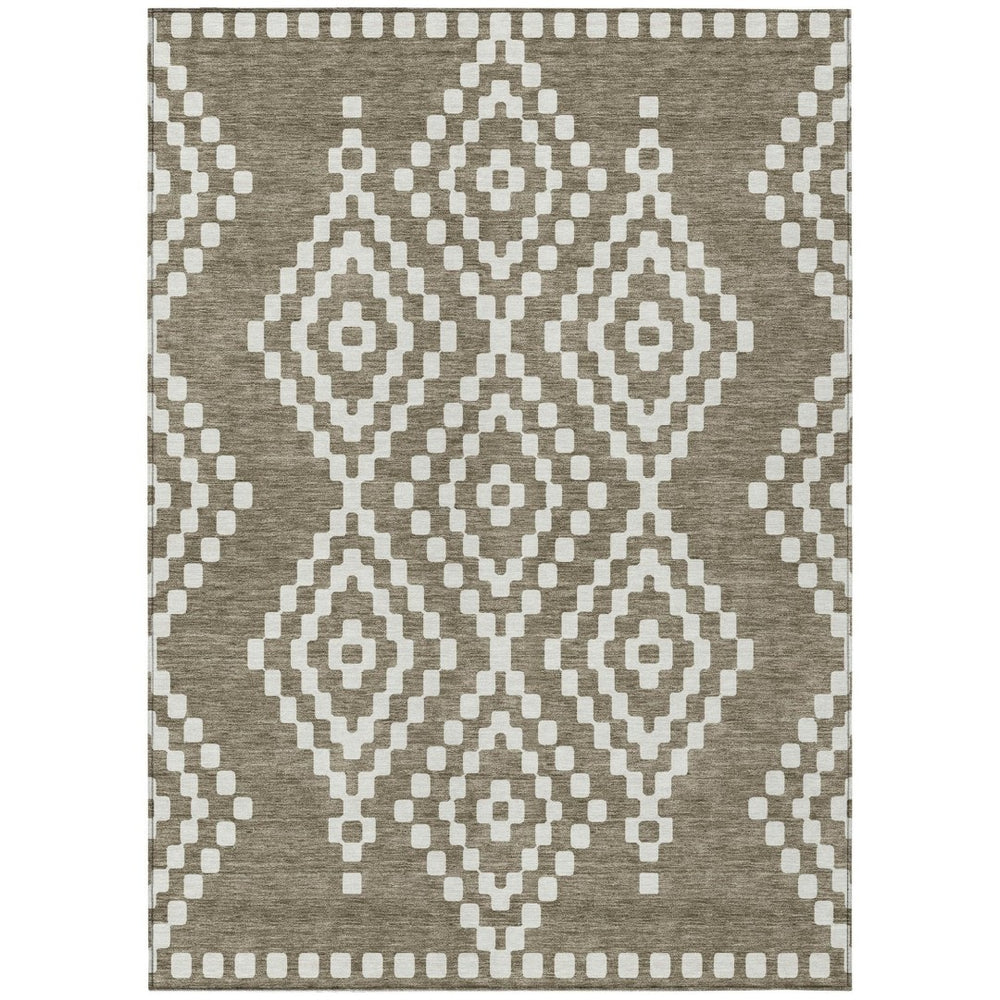 HomeRoots 5' Taupe and Ivory Geometric Area Rug – Durable, Washable Design for Indoor and Outdoor Elegance 5' X 8' 592672
