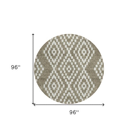 Homeroots 3' Artichoke Green Geometric Washable Indoor Outdoor Area Rug For Stylish Living Spaces & Patios 8' Round Polyester 592673