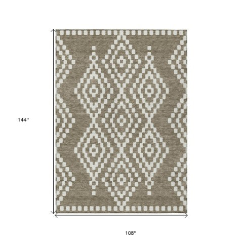 Homeroots 3' Artichoke Green Geometric Washable Indoor Outdoor Area Rug For Stylish Living Spaces & Patios 9' X 12' Polyester 592675