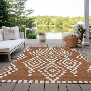 Homeroots 3' Artichoke Green Geometric Washable Indoor Outdoor Area Rug For Stylish Living Spaces & Patios 5' X 8' Polyester 592678