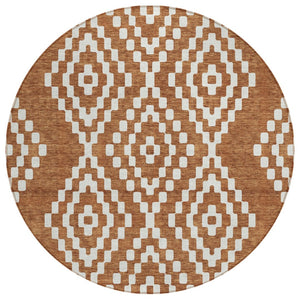 HomeRoots 5' Terra Cotta and Ivory Geometric Indoor Outdoor Area Rug - Durable, Stylish, and Washable Design 8' Round 592679