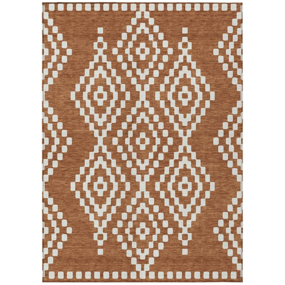 HomeRoots 9' Terra Cotta and Ivory Geometric Indoor Outdoor Area Rug - Stylish, Durable, Machine Washable Design 9' X 12' 592681