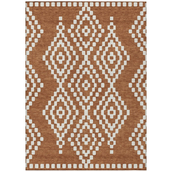 HomeRoots 9' Terra Cotta and Ivory Geometric Indoor Outdoor Area Rug - Stylish, Durable, Machine Washable Design 9' X 12' 592681