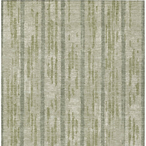 Homeroots 3' Artichoke Green Gray Ivory Striped Washable Area Rug For Indoor Outdoor Use, Durable & Stylish 3' X 5' Polyester 592683