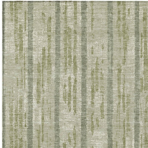 Homeroots 3' Artichoke Green Gray Ivory Striped Washable Area Rug For Indoor Outdoor Use, Durable & Stylish 3' X 5' Polyester 592683