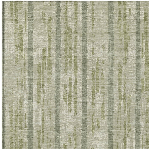 Homeroots 3' Artichoke Green Gray Ivory Striped Washable Area Rug For Indoor Outdoor Use, Durable & Stylish 3' X 5' Polyester 592683