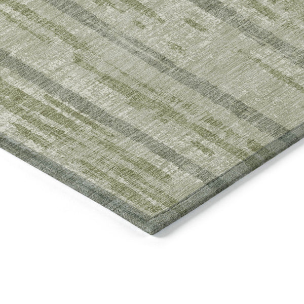 Homeroots 3' Artichoke Green Gray Ivory Striped Washable Area Rug For Indoor Outdoor Use, Durable & Stylish 5' X 8' Polyester 592684