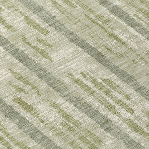 Homeroots 3' Artichoke Green Gray Ivory Striped Washable Area Rug For Indoor Outdoor Use, Durable & Stylish 8' Round Polyester 592685