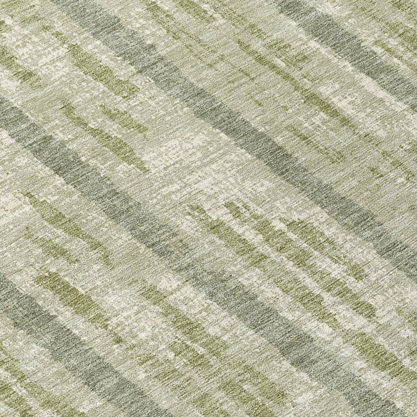 Homeroots 3' Artichoke Green Gray Ivory Striped Washable Area Rug For Indoor Outdoor Use, Durable & Stylish 8' Round Polyester 592685
