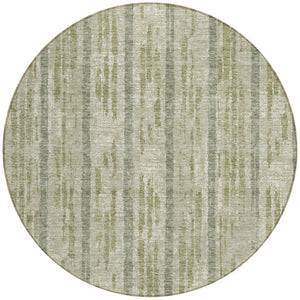 Homeroots 3' Artichoke Green Gray Ivory Striped Washable Area Rug For Indoor Outdoor Use, Durable & Stylish 8' Round Polyester 592685