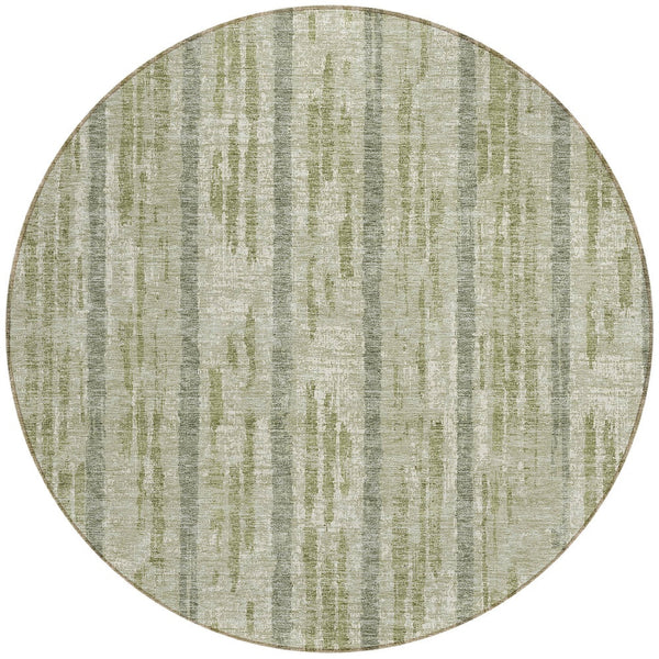 Homeroots 3' Artichoke Green Gray Ivory Striped Washable Area Rug For Indoor Outdoor Use, Durable & Stylish 8' Round Polyester 592685