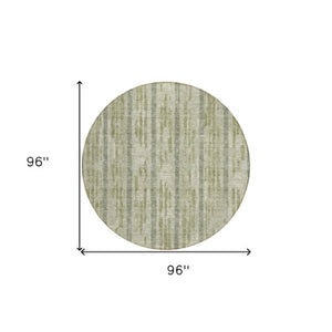 Homeroots 3' Artichoke Green Gray Ivory Striped Washable Area Rug For Indoor Outdoor Use, Durable & Stylish 8' Round Polyester 592685