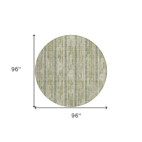 Homeroots 3' Artichoke Green Gray Ivory Striped Washable Area Rug For Indoor Outdoor Use, Durable & Stylish 8' Round Polyester 592685