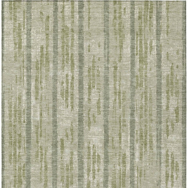 Homeroots 3' Artichoke Green Gray Ivory Striped Washable Area Rug For Indoor Outdoor Use, Durable & Stylish 8' X 10' Polyester 592686