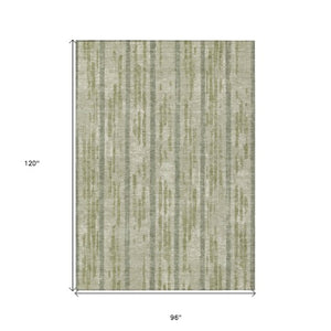 Homeroots 3' Artichoke Green Gray Ivory Striped Washable Area Rug For Indoor Outdoor Use, Durable & Stylish 8' X 10' Polyester 592686
