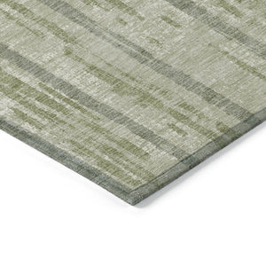 Homeroots 3' Artichoke Green Gray Ivory Striped Washable Area Rug For Indoor Outdoor Use, Durable & Stylish 10' X 14' Polyester 592688
