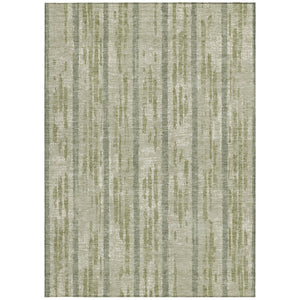 Homeroots 3' Artichoke Green Gray Ivory Striped Washable Area Rug For Indoor Outdoor Use, Durable & Stylish 10' X 14' Polyester 592688