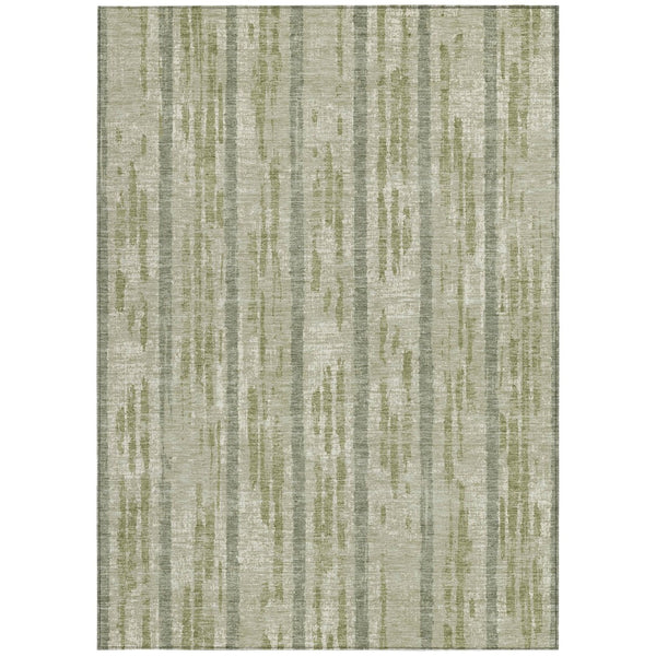 Homeroots 3' Artichoke Green Gray Ivory Striped Washable Area Rug For Indoor Outdoor Use, Durable & Stylish 10' X 14' Polyester 592688