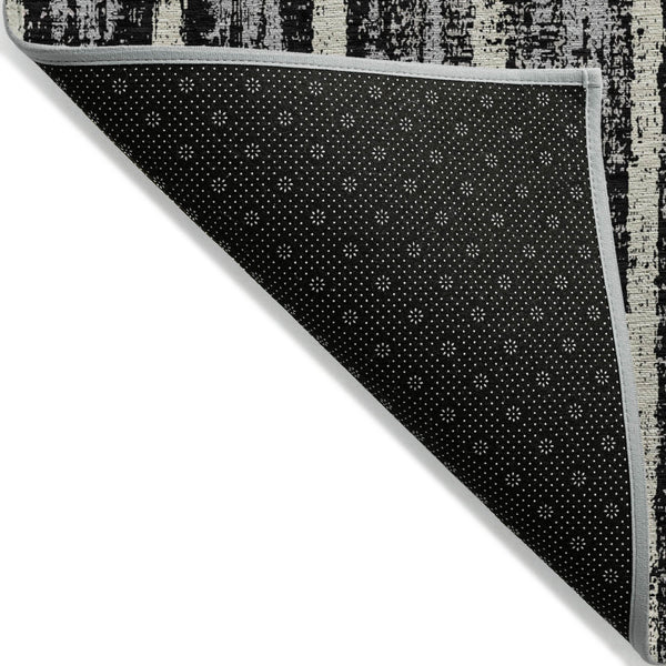 Homeroots 3' Artichoke Green Gray Ivory Striped Washable Area Rug For Indoor Outdoor Use, Durable & Stylish 3' X 5' Polyester 592689