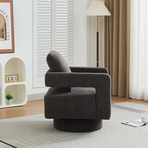 English Elm 29.13" Swivel Accent Chair — Modern Bouclé Rotating Lounge Chair with Removable Cushion, Solid Wood Frame, Cozy Design Charcoal W1852P211992