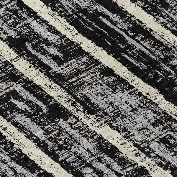 Homeroots 3' Artichoke Green Gray Ivory Striped Washable Area Rug For Indoor Outdoor Use, Durable & Stylish 8' Round Polyester 592691