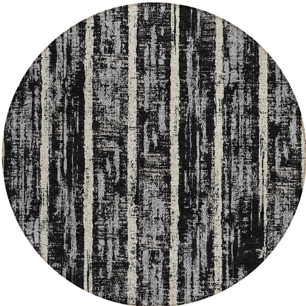 Homeroots 3' Artichoke Green Gray Ivory Striped Washable Area Rug For Indoor Outdoor Use, Durable & Stylish 8' Round Polyester 592691