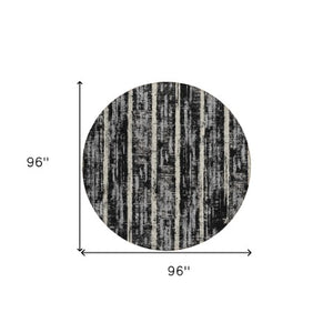 Homeroots 3' Artichoke Green Gray Ivory Striped Washable Area Rug For Indoor Outdoor Use, Durable & Stylish 8' Round Polyester 592691