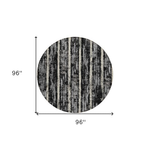 Homeroots 3' Artichoke Green Gray Ivory Striped Washable Area Rug For Indoor Outdoor Use, Durable & Stylish 8' Round Polyester 592691