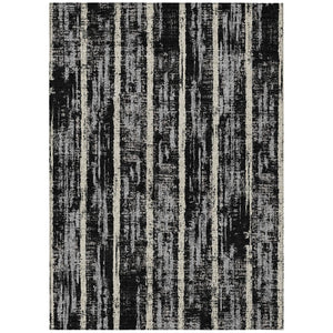 HomeRoots 9' Stylish Black Gray and Ivory Striped Washable Area Rug for Indoor and Outdoor Durability 9' X 12' 592693