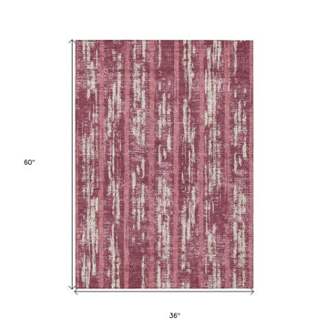 Homeroots 3' Artichoke Green Gray Ivory Striped Washable Area Rug For Indoor Outdoor Use, Durable & Stylish 3' X 5' Polyester 592695