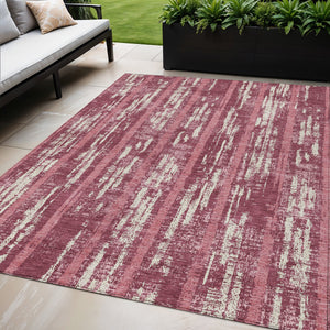 Homeroots 3' Artichoke Green Gray Ivory Striped Washable Area Rug For Indoor Outdoor Use, Durable & Stylish 5' X 8' Polyester 592696