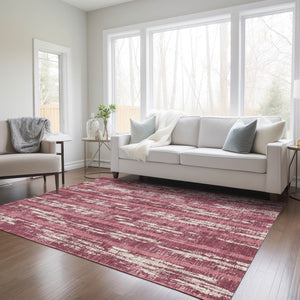 Homeroots 3' Artichoke Green Gray Ivory Striped Washable Area Rug For Indoor Outdoor Use, Durable & Stylish 5' X 8' Polyester 592696