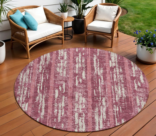 Homeroots 3' Artichoke Green Gray Ivory Striped Washable Area Rug For Indoor Outdoor Use, Durable & Stylish 8' Round Polyester 592697