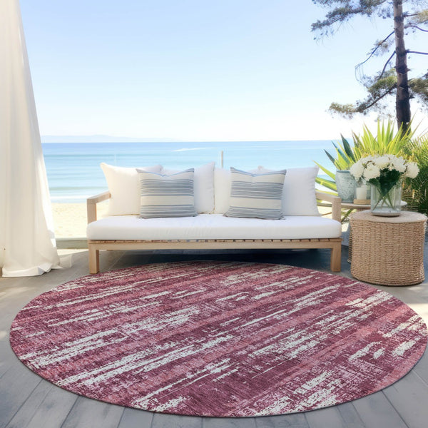 Homeroots 3' Artichoke Green Gray Ivory Striped Washable Area Rug For Indoor Outdoor Use, Durable & Stylish 8' Round Polyester 592697
