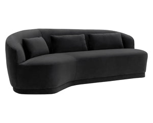Sunpan Soraya Sofa - Curved Elegance for Modern Living Rooms with Stylish Wooden Frame and Cozy Pillows Shadow Grey
