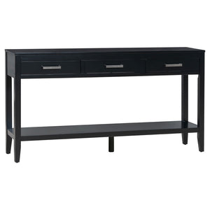 English Elm U_style Farmhouse Console Table with Three Drawers Open Shelf Entryway Organizer Black N711P410445B
