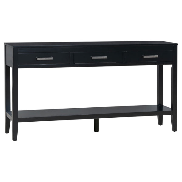 English Elm U_style Farmhouse Console Table with Three Drawers Open Shelf Entryway Organizer Black N711P410445B