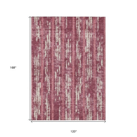 Homeroots 3' Artichoke Green Gray Ivory Striped Washable Area Rug For Indoor Outdoor Use, Durable & Stylish 10' X 14' Polyester 592700