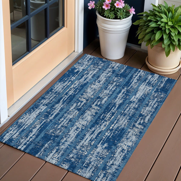 Homeroots 3' Artichoke Green Gray Ivory Striped Washable Area Rug For Indoor Outdoor Use, Durable & Stylish 3' X 5' Polyester 592701