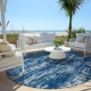 Homeroots 3' Artichoke Green Gray Ivory Striped Washable Area Rug For Indoor Outdoor Use, Durable & Stylish 8' Round Polyester 592703