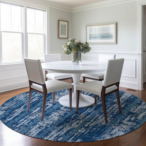 Homeroots 3' Artichoke Green Gray Ivory Striped Washable Area Rug For Indoor Outdoor Use, Durable & Stylish 8' Round Polyester 592703