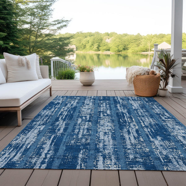 Homeroots 3' Artichoke Green Gray Ivory Striped Washable Area Rug For Indoor Outdoor Use, Durable & Stylish 9' X 12' Polyester 592705