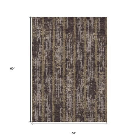 Homeroots 3' Artichoke Green Gray Ivory Striped Washable Area Rug For Indoor Outdoor Use, Durable & Stylish 3' X 5' Polyester 592707